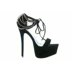 Scene Amorita Draped Chain-Link, Delicately Strapped Black Platform Sandal NIB